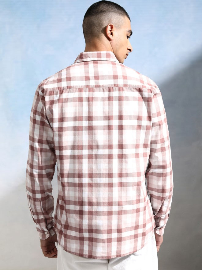 Highlander Men White Checked Slim Fit Casual Shirt - White - Image 3