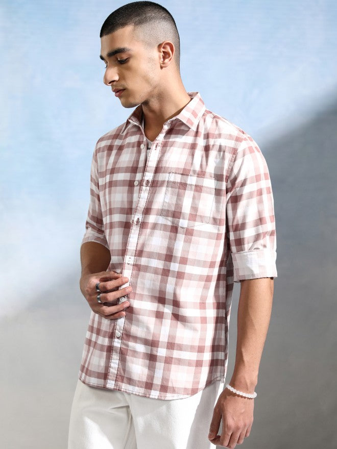 Highlander Men White Checked Slim Fit Casual Shirt - White - Image 4