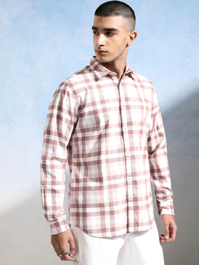 Highlander Men White Checked Slim Fit Casual Shirt - White - Image 6
