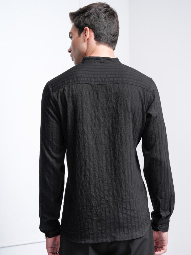 Highlander Men Black Checked Slim Fit Casual Shirt - Black - Image 3