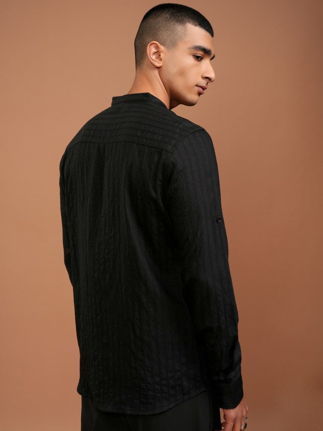 Highlander Men Black Striped Slim Fit Casual Shirt - Black - Image 3