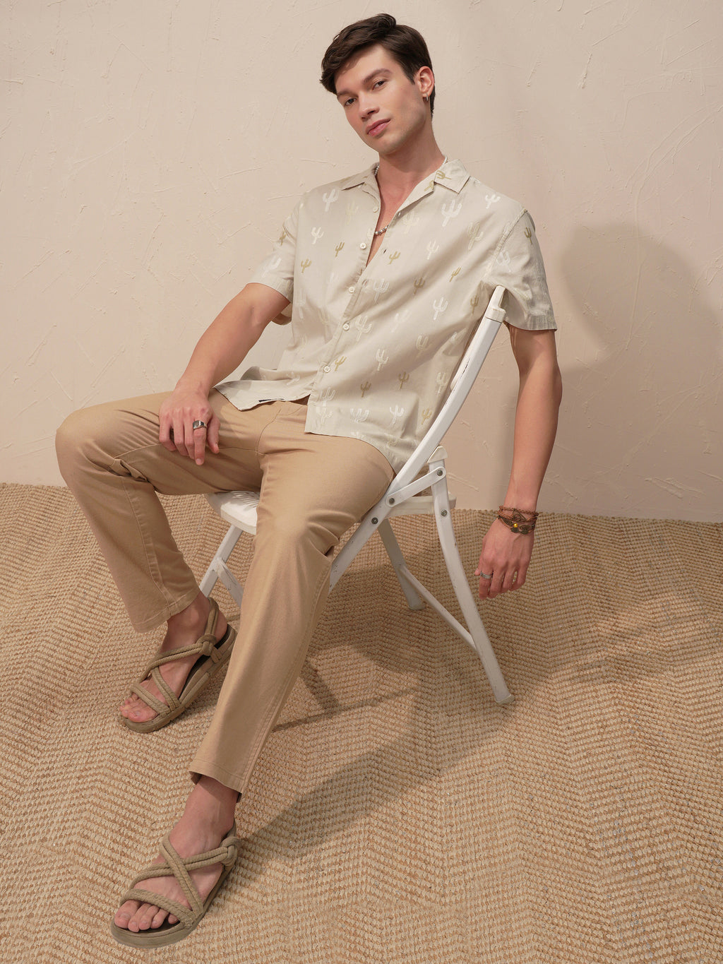 Highlander Men Cream Embroidered Relaxed Fit Casual Shirt - Cream - Image 2