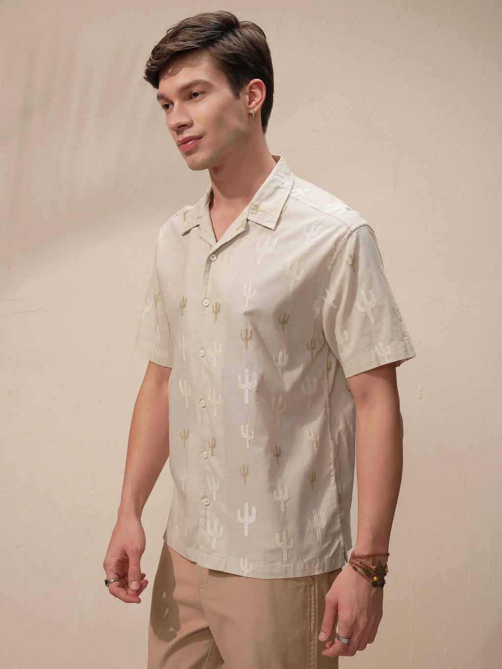 Highlander Men Cream Embroidered Relaxed Fit Casual Shirt - Cream - Image 4