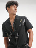 Highlander Men Black Embroidered Relaxed Fit Casual Shirt - Black - Image 1