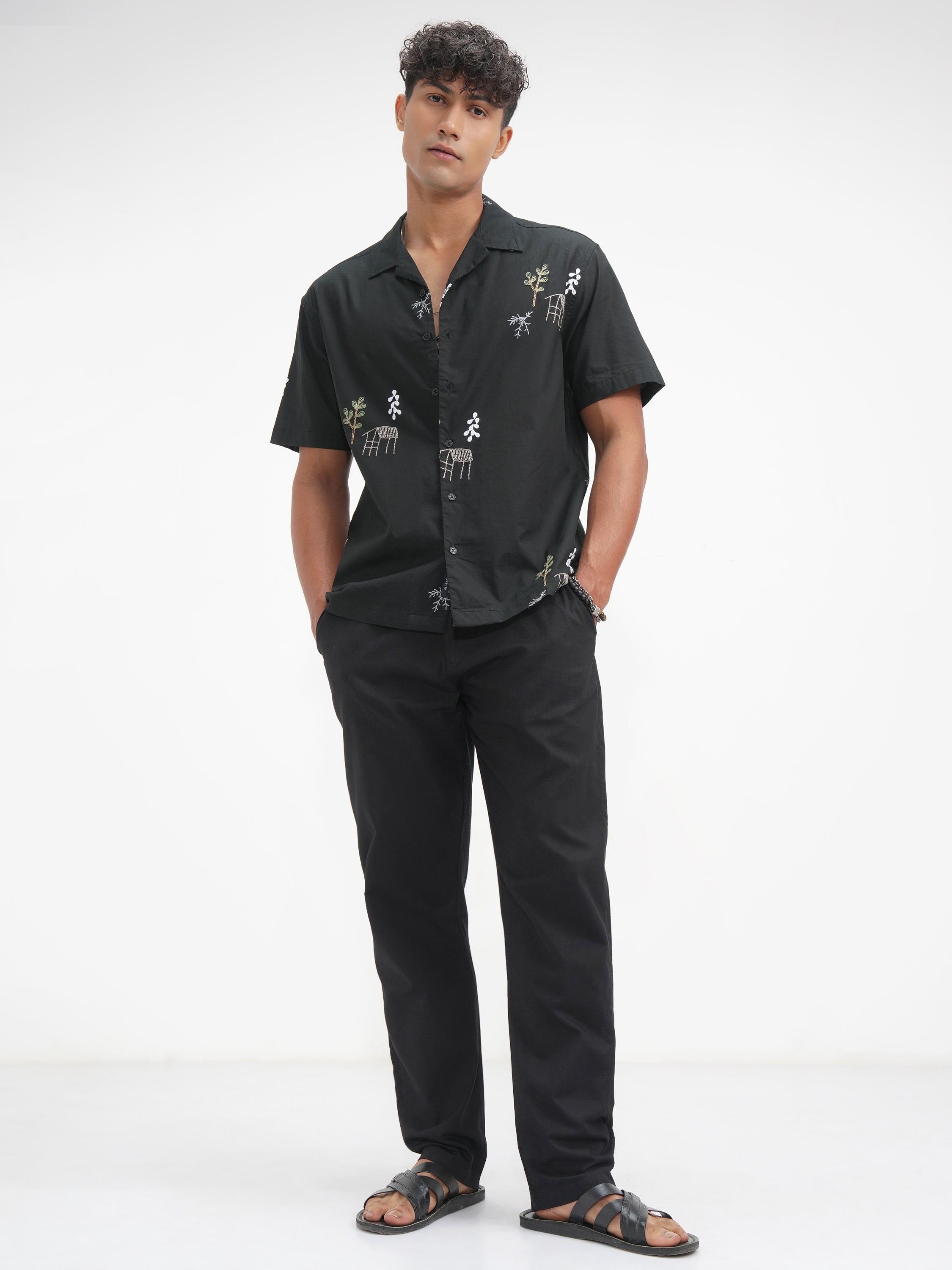 Highlander Men Black Embroidered Relaxed Fit Casual Shirt - Black - Image 2