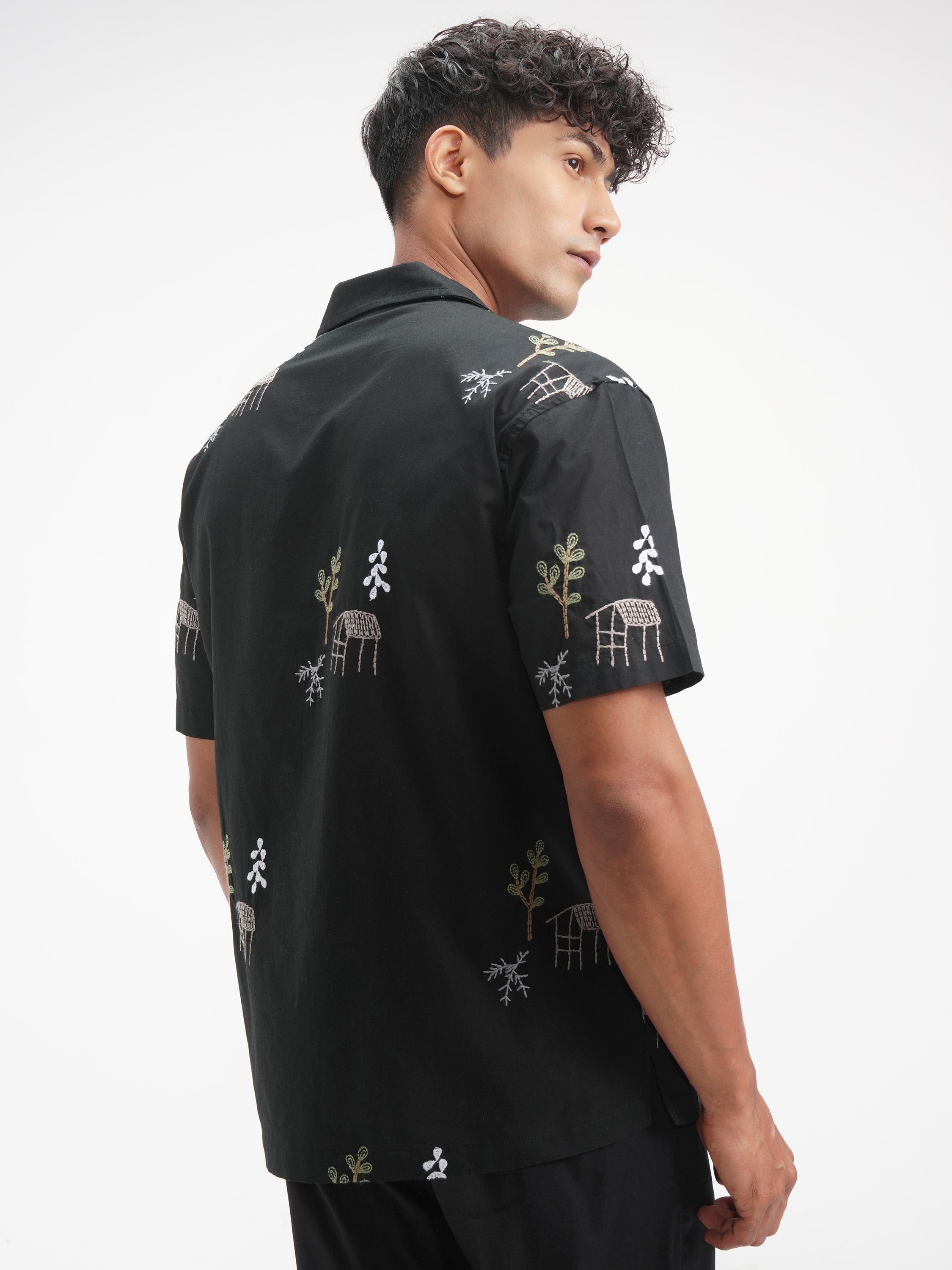 Highlander Men Black Embroidered Relaxed Fit Casual Shirt - Black - Image 3