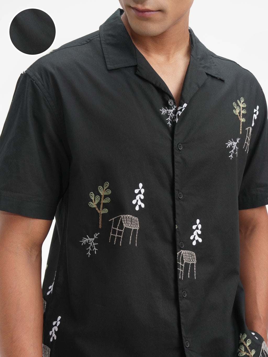 Highlander Men Black Embroidered Relaxed Fit Casual Shirt - Black - Image 5
