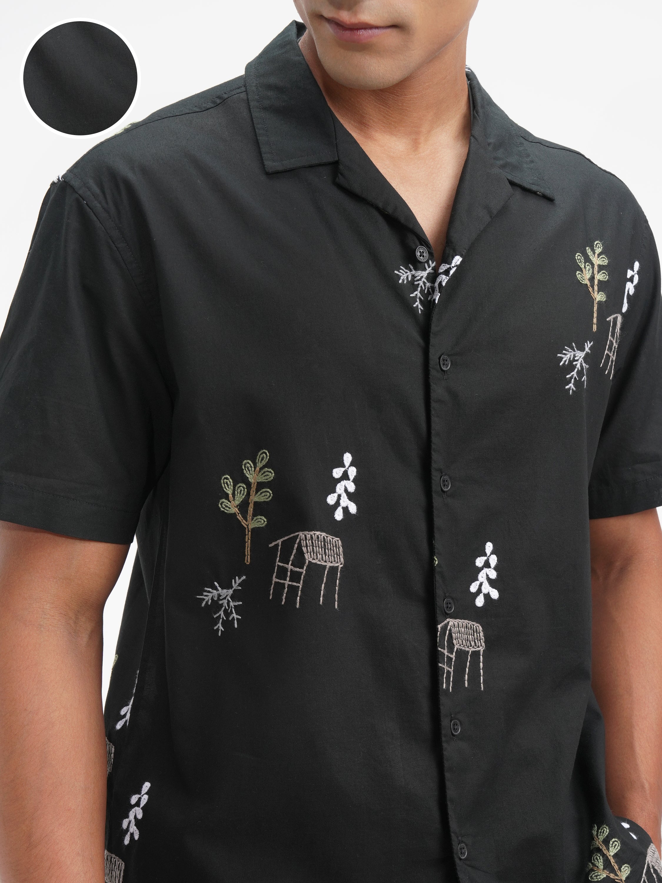 Highlander Men Black Embroidered Relaxed Fit Casual Shirt - Black - Image 5