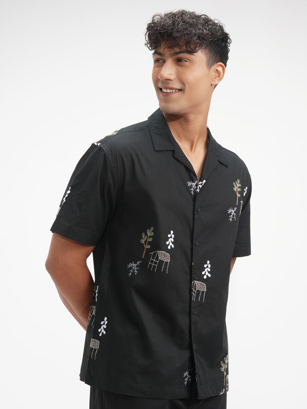 Highlander Men Black Embroidered Relaxed Fit Casual Shirt - Black - Image 6