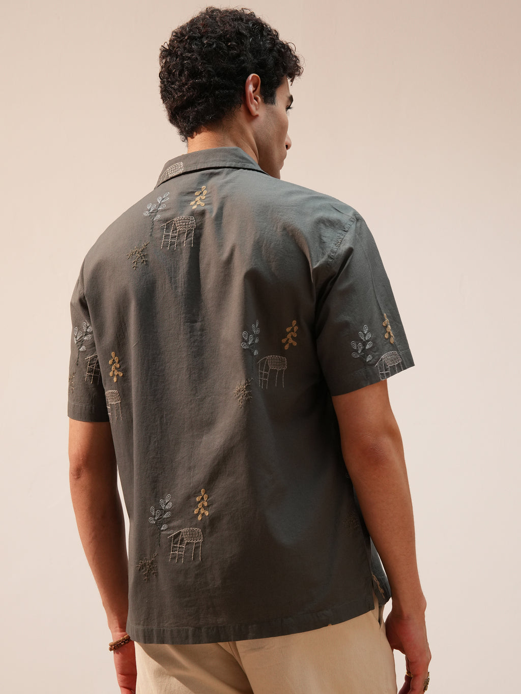 Highlander Men Olive Embroidered Relaxed Fit Casual Shirt - Olive - Image 3