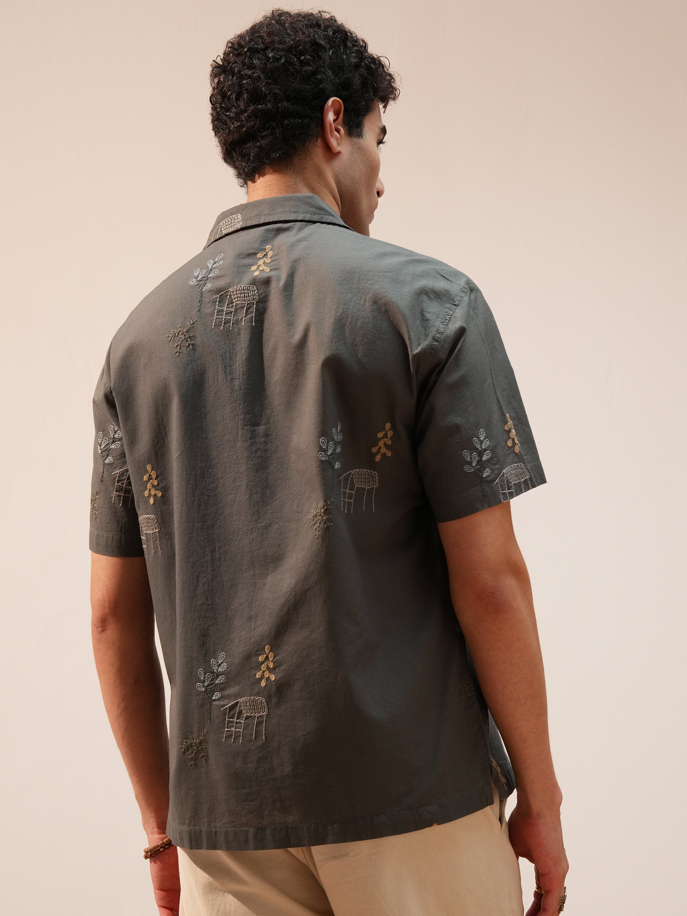 Highlander Men Olive Embroidered Relaxed Fit Casual Shirt - Olive - Image 3