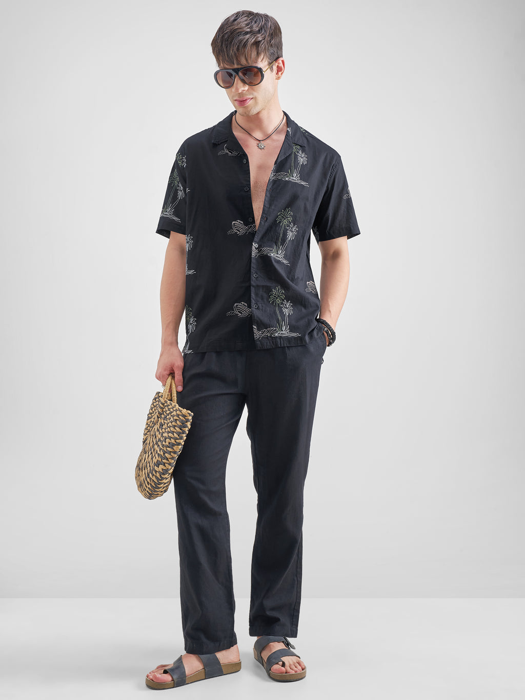 Highlander Men Black Embroidered Relaxed Fit Casual Shirt - Black - Image 2