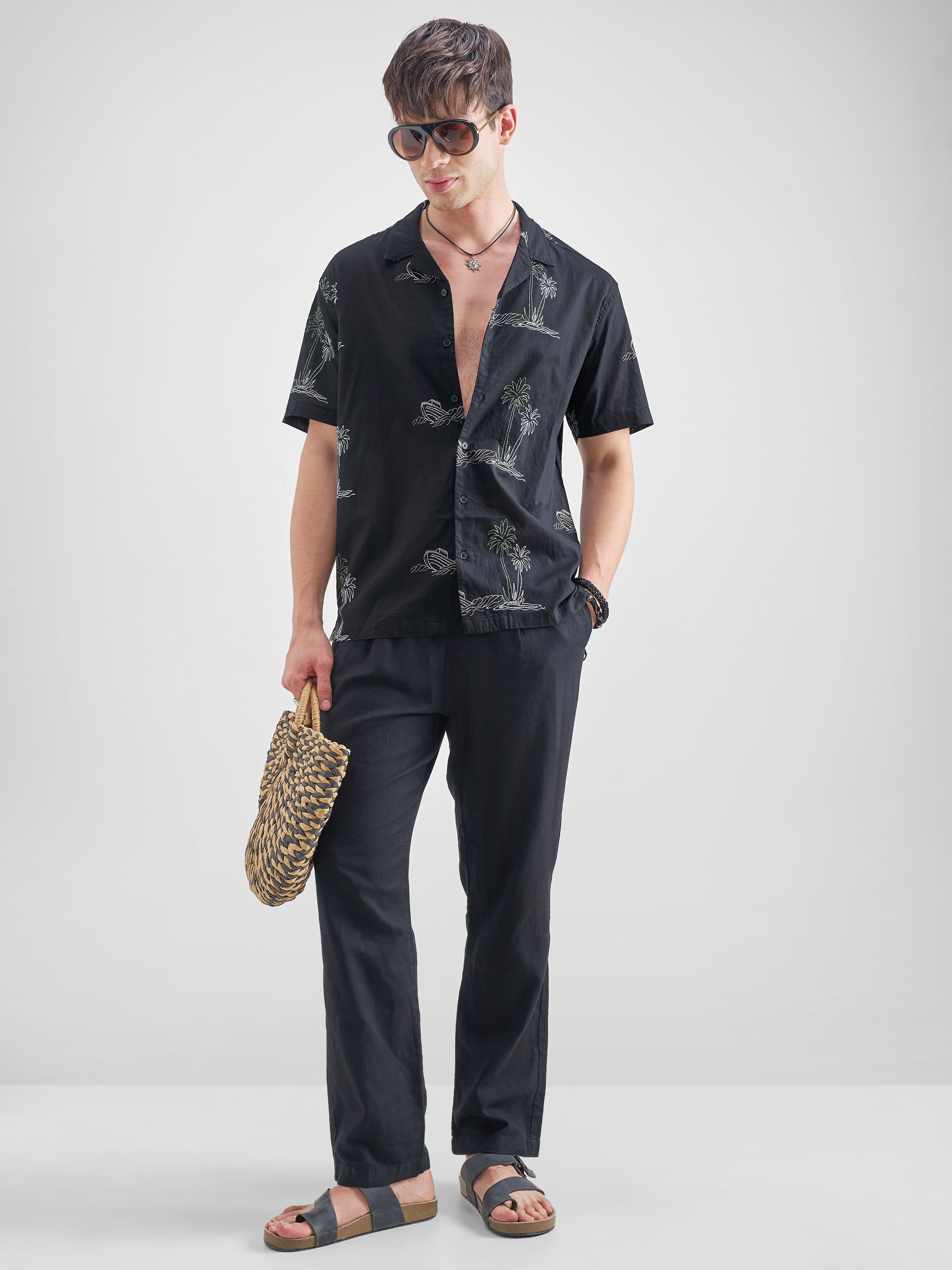 Highlander Men Black Embroidered Relaxed Fit Casual Shirt - Black - Image 2