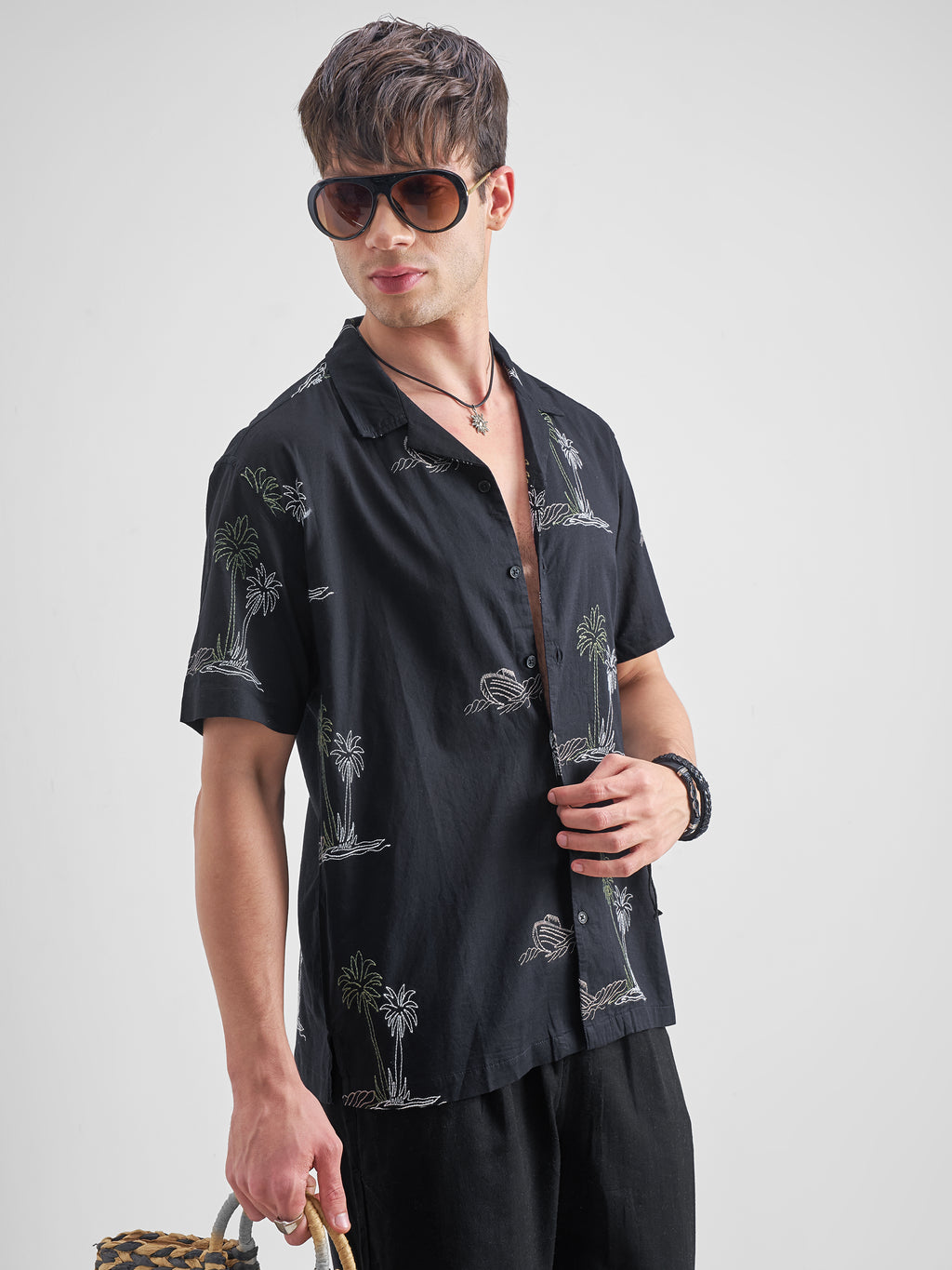 Highlander Men Black Embroidered Relaxed Fit Casual Shirt - Black - Image 6