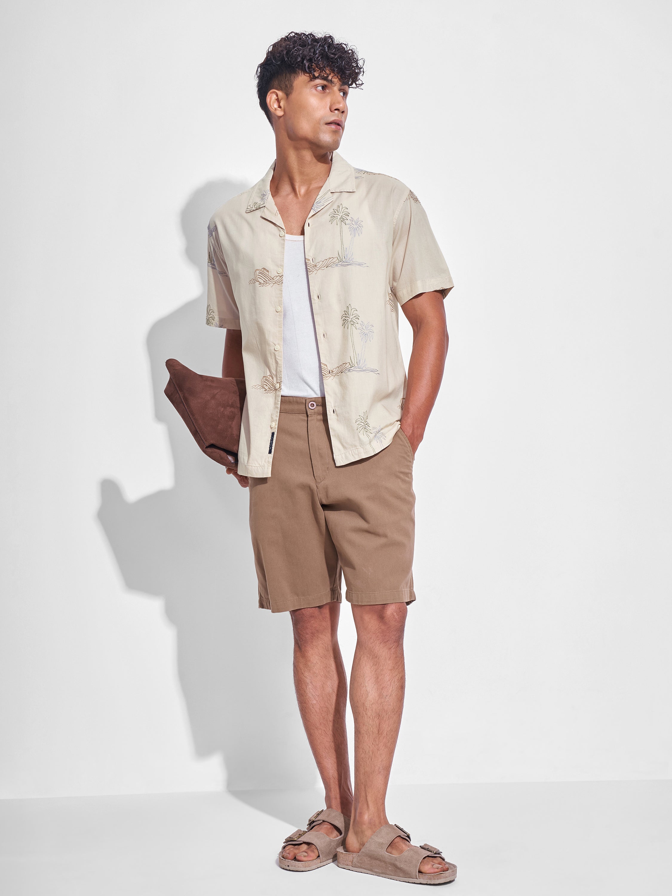 Highlander Men Cream Embroidered Relaxed Fit Casual Shirt - Cream - Image 2