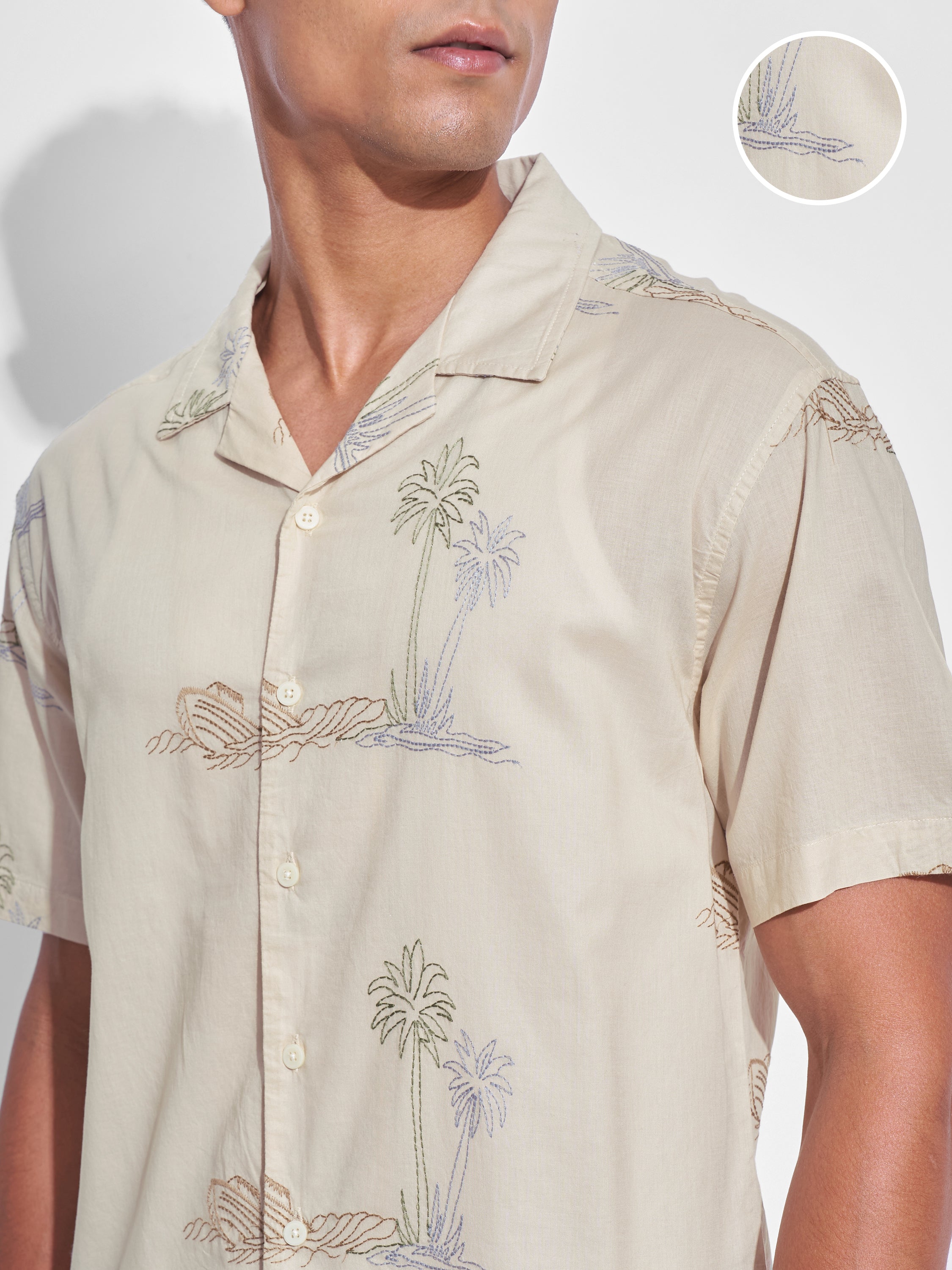 Highlander Men Cream Embroidered Relaxed Fit Casual Shirt - Cream - Image 5