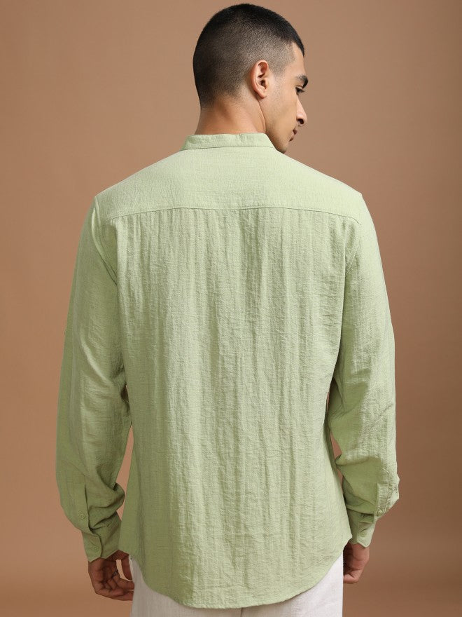 Highlander Men Green Textured Regular Fit Casual Shirt - Green - Image 3