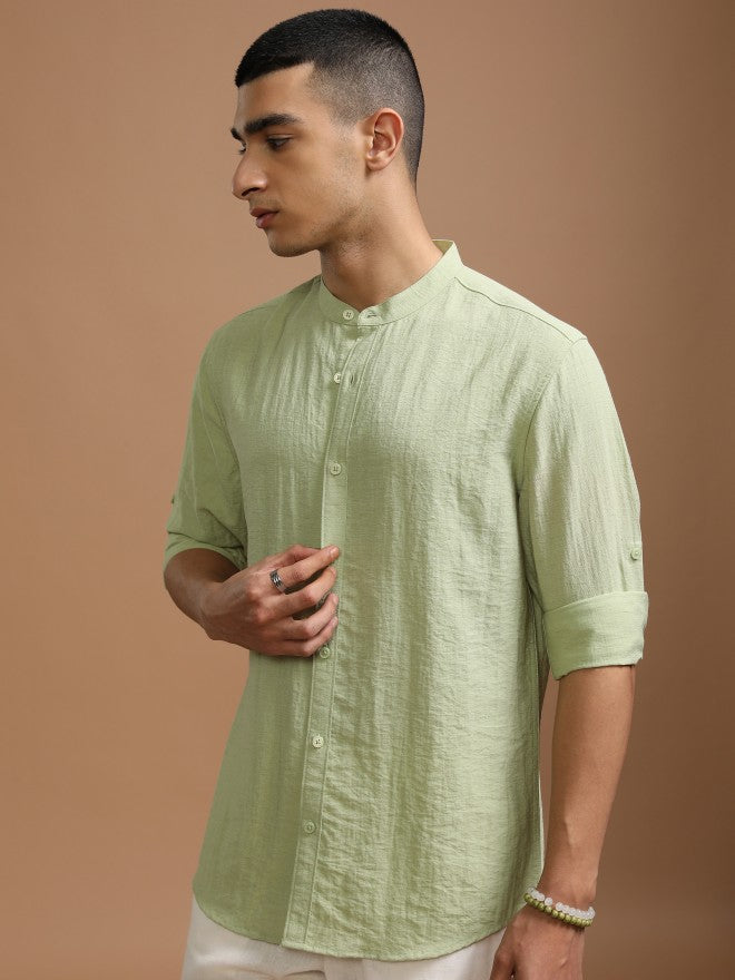 Highlander Men Green Textured Regular Fit Casual Shirt - Green - Image 4