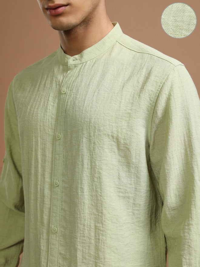 Highlander Men Green Textured Regular Fit Casual Shirt - Green - Image 5