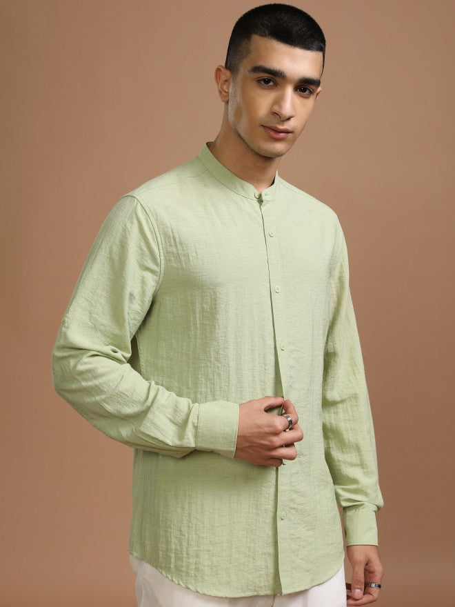 Highlander Men Green Textured Regular Fit Casual Shirt - Green - Image 6