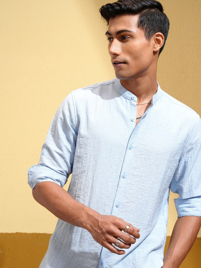 Highlander Men Blue Self Design Regular Fit Casual Shirt - Blue - Image 1