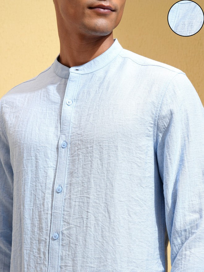 Highlander Men Blue Self Design Regular Fit Casual Shirt - Blue - Image 5