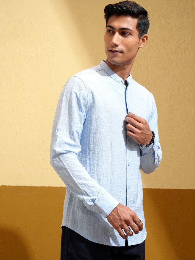 Highlander Men Blue Self Design Regular Fit Casual Shirt - Blue - Image 6