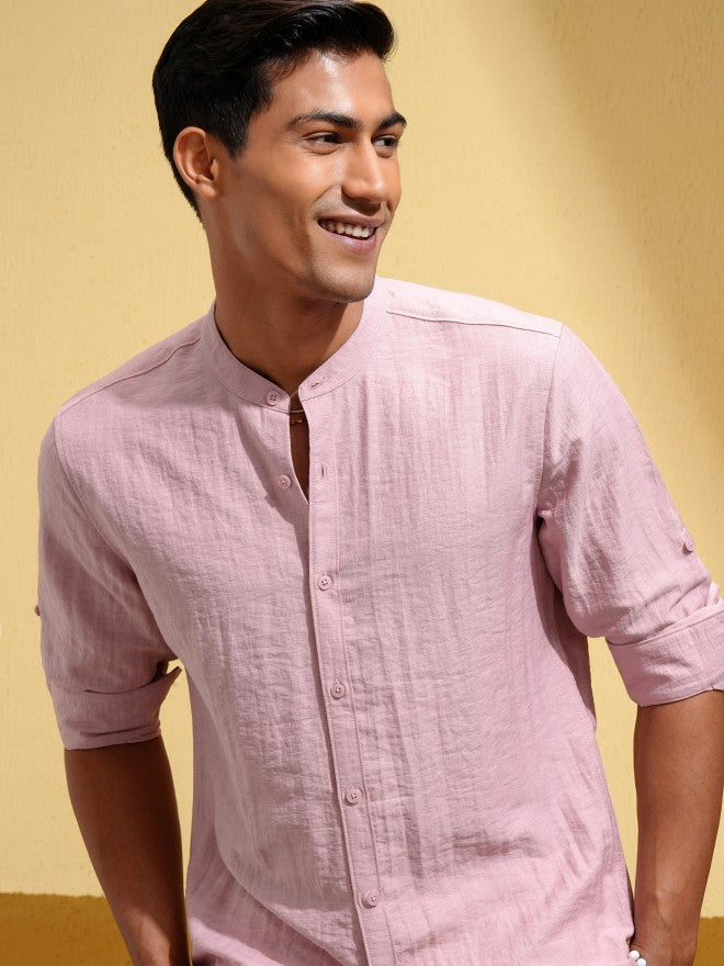 Highlander Men Pink Self Design Regular Fit Casual Shirt - Pink - Image 1