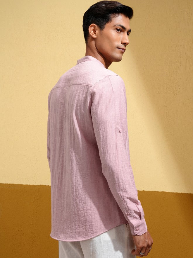 Highlander Men Pink Self Design Regular Fit Casual Shirt - Pink - Image 3