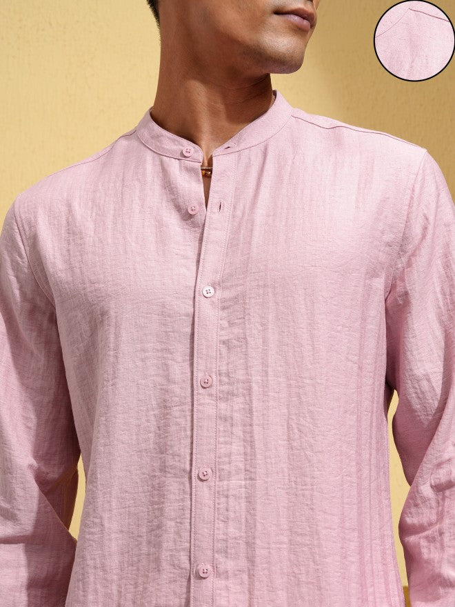 Highlander Men Pink Self Design Regular Fit Casual Shirt - Pink - Image 5