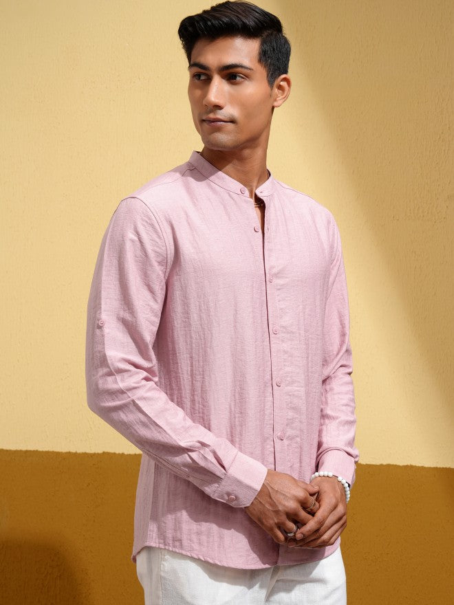 Highlander Men Pink Self Design Regular Fit Casual Shirt - Pink - Image 6