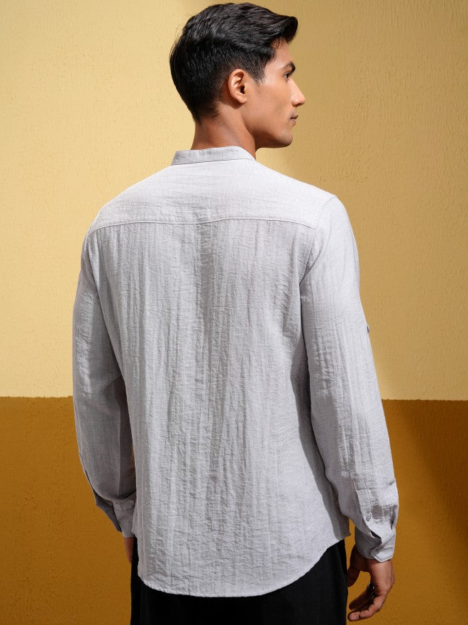 Highlander Men Grey Self Design Regular Fit Casual Shirt - Grey - Image 3