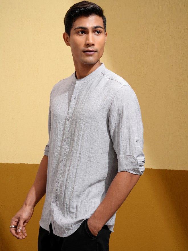 Highlander Men Grey Self Design Regular Fit Casual Shirt - Grey - Image 4