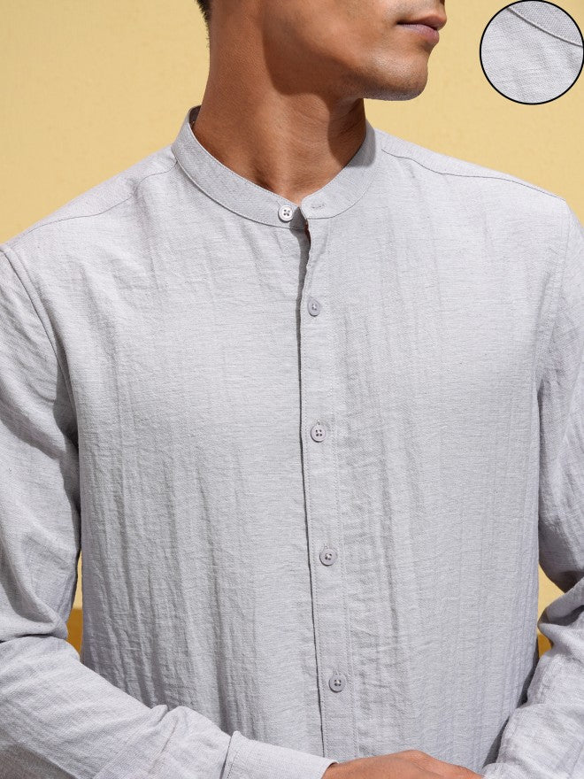 Highlander Men Grey Self Design Regular Fit Casual Shirt - Grey - Image 5