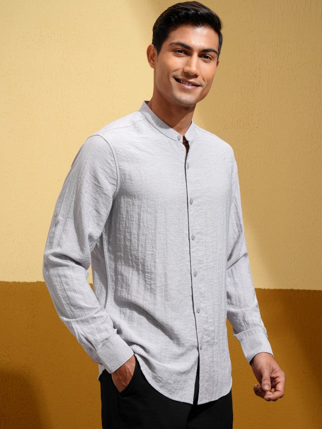 Highlander Men Grey Self Design Regular Fit Casual Shirt - Grey - Image 6