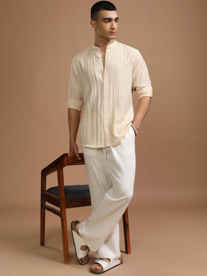 Highlander Men Cream Solid Regular Fit Casual Shirt - Cream - Image 2