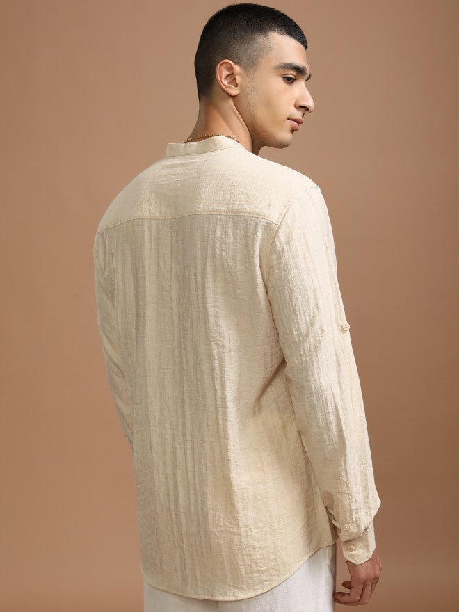 Highlander Men Cream Solid Regular Fit Casual Shirt - Cream - Image 3