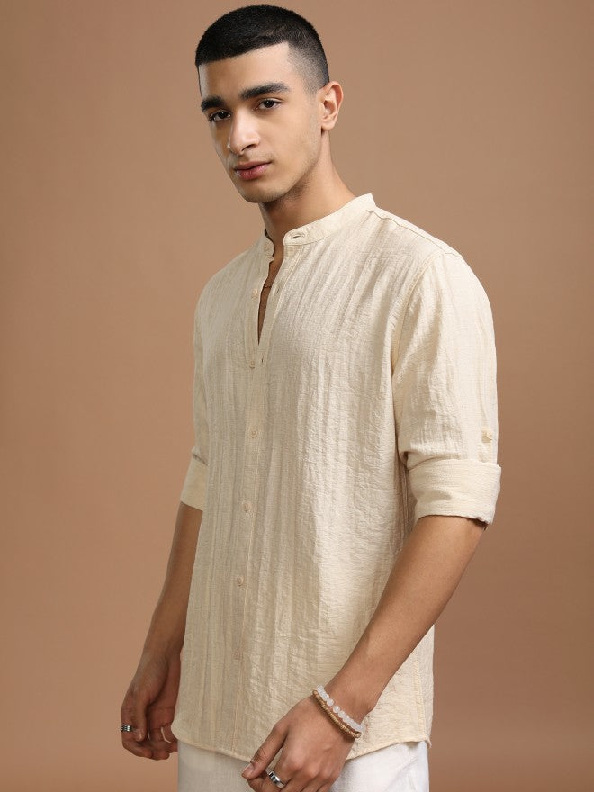 Highlander Men Cream Solid Regular Fit Casual Shirt - Cream - Image 4