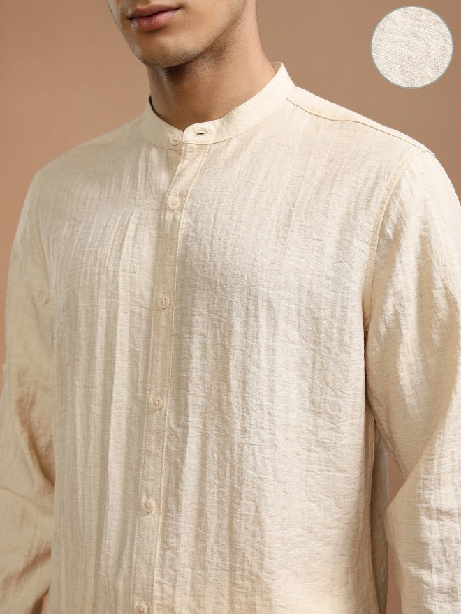 Highlander Men Cream Solid Regular Fit Casual Shirt - Cream - Image 5
