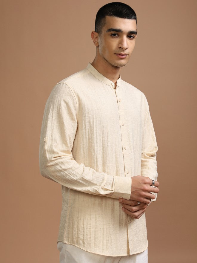 Highlander Men Cream Solid Regular Fit Casual Shirt - Cream - Image 6