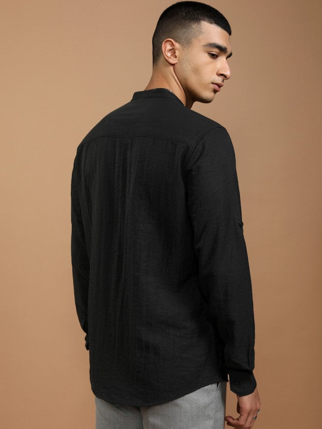 Highlander Men Black Solid Regular Fit Casual Shirt - Black - Image 3
