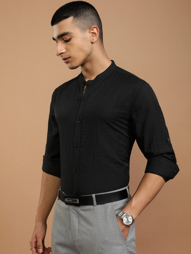 Highlander Men Black Solid Regular Fit Casual Shirt - Black - Image 4