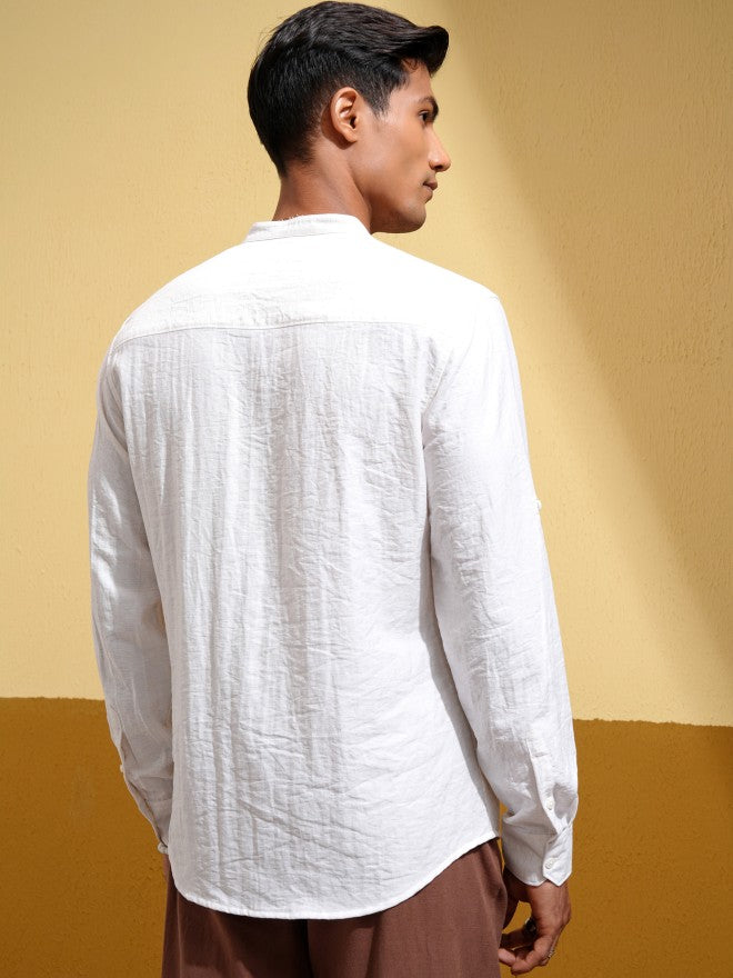 Highlander Men White Self Design Regular Fit Casual Shirt - White - Image 3