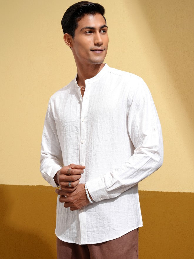 Highlander Men White Self Design Regular Fit Casual Shirt - White - Image 4