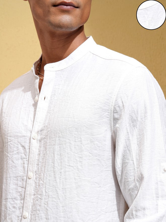 Highlander Men White Self Design Regular Fit Casual Shirt - White - Image 5
