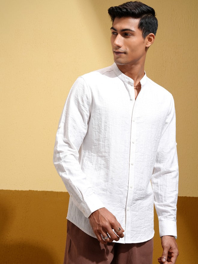Highlander Men White Self Design Regular Fit Casual Shirt - White - Image 6
