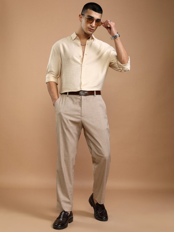 Highlander Men Cream Textured Relaxed Fit Casual Shirt - Cream - Image 2
