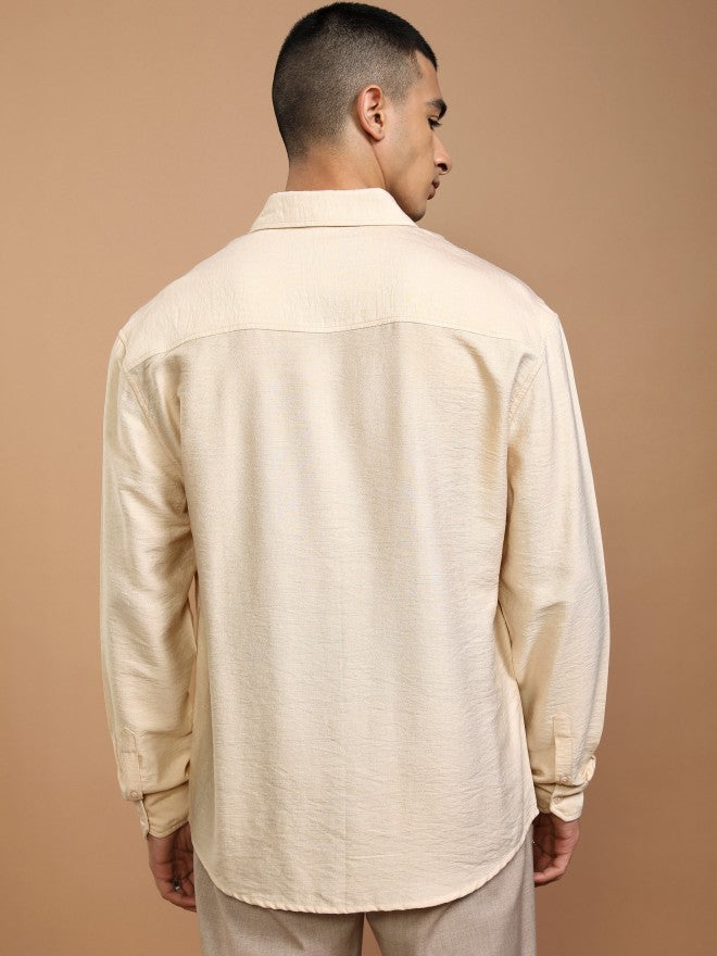 Highlander Men Cream Textured Relaxed Fit Casual Shirt - Cream - Image 3
