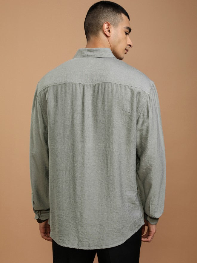 Highlander Men Grey Solid Relaxed Fit Casual Shirt - Grey - Image 3