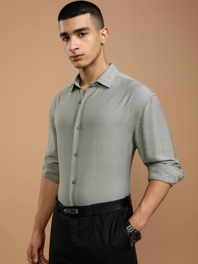 Highlander Men Grey Solid Relaxed Fit Casual Shirt - Grey - Image 4